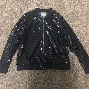Lovesick, Size 2, Black Sequin Bomber Jacket